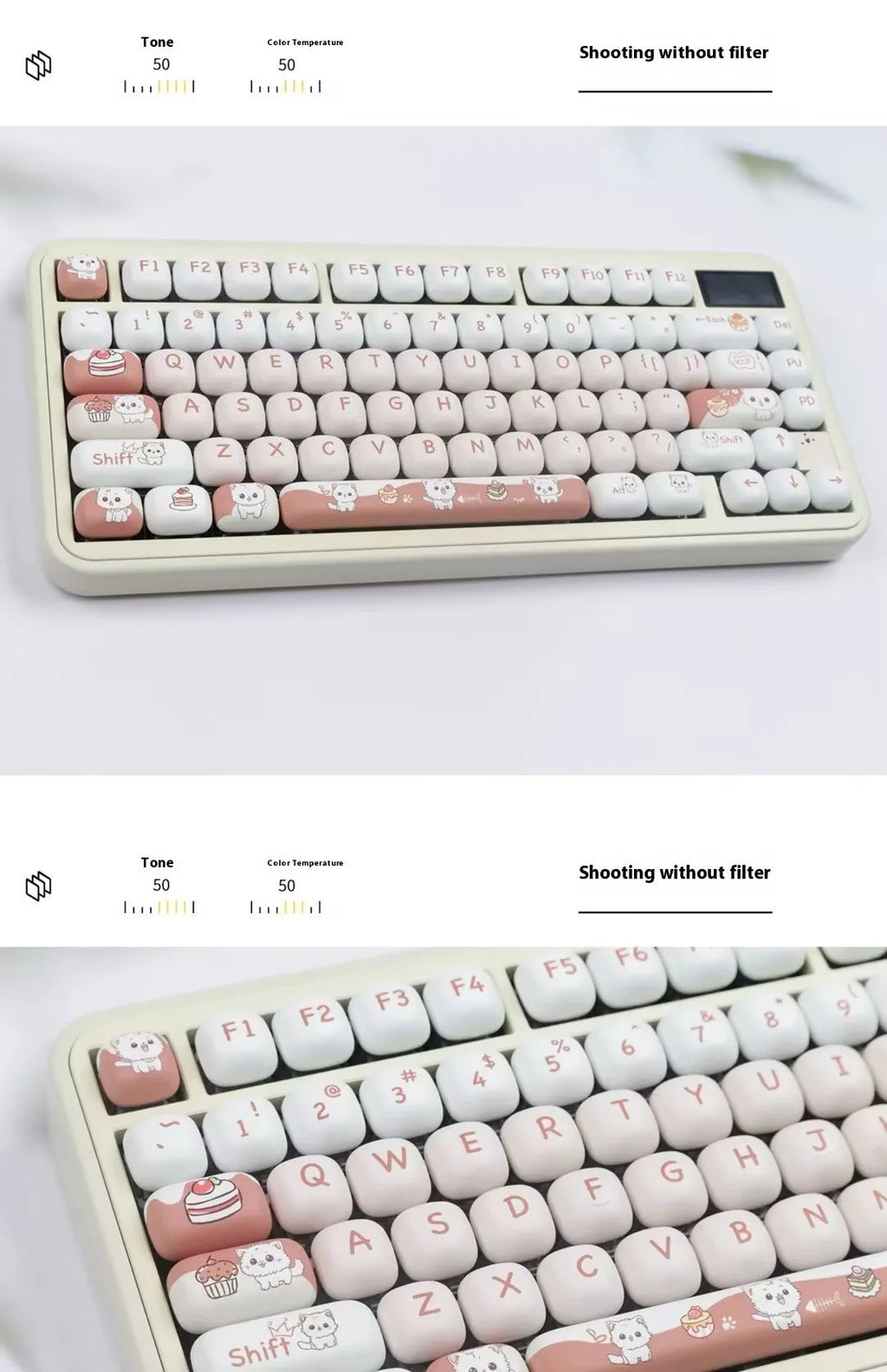 Cartoon dessert cat and cherry blossom cake design sublimation key cap for mechanical keyboards.