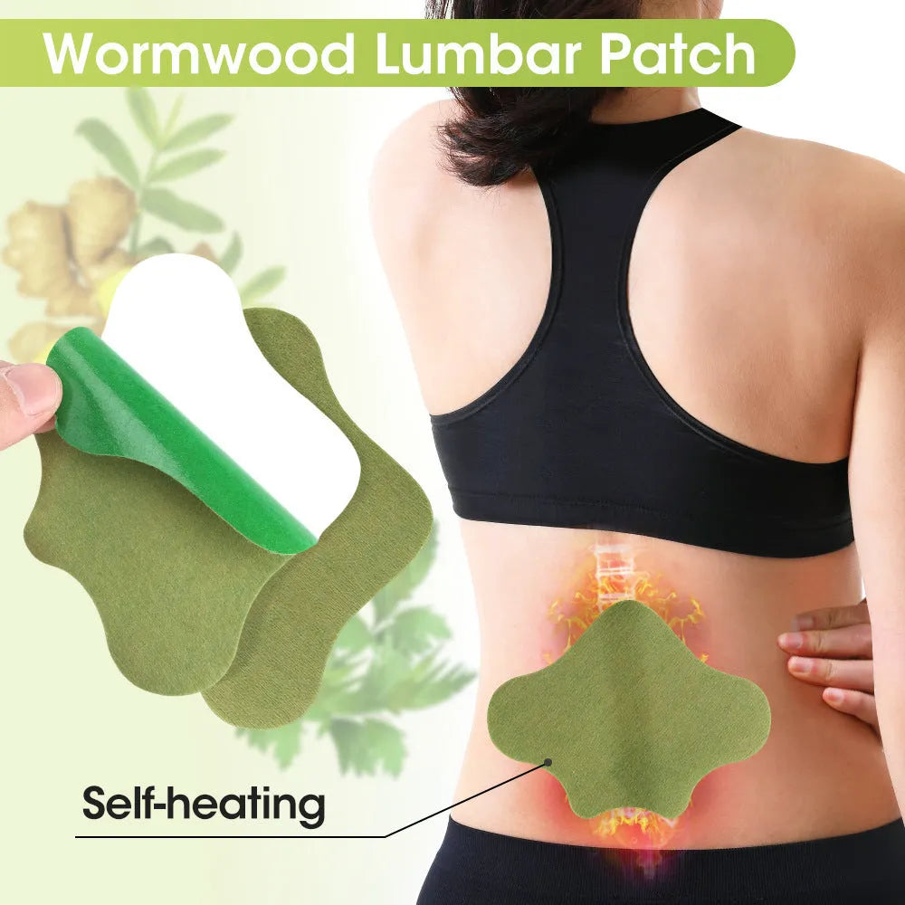 Bag containing 12 Chinese mugwort herbal adhesive patches for knee, back, neck and foot support.