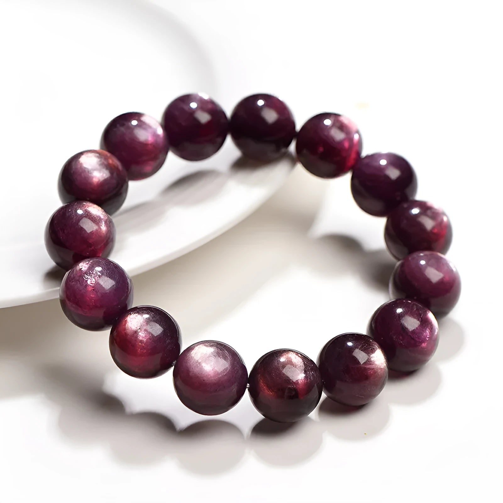 Purple lepidolite crystal bracelet with polished round beads in natural geometric design