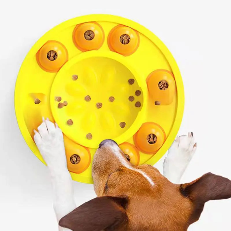 Lake Blue and Green interactive dog puzzle feeder bowl with slow-feeding column and non-slip rubber pads.
