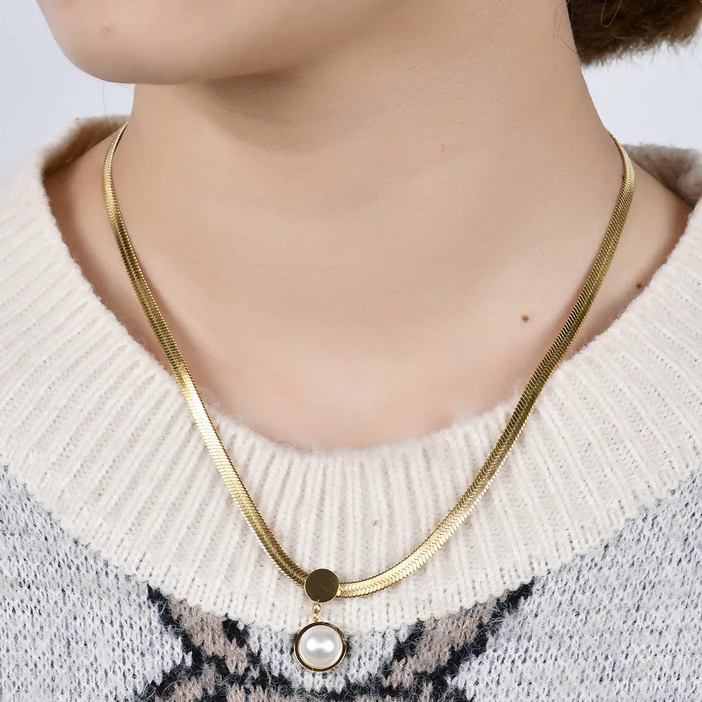 Fashion 8mm chain like flat snake blade necklace in titanium steel steel colour