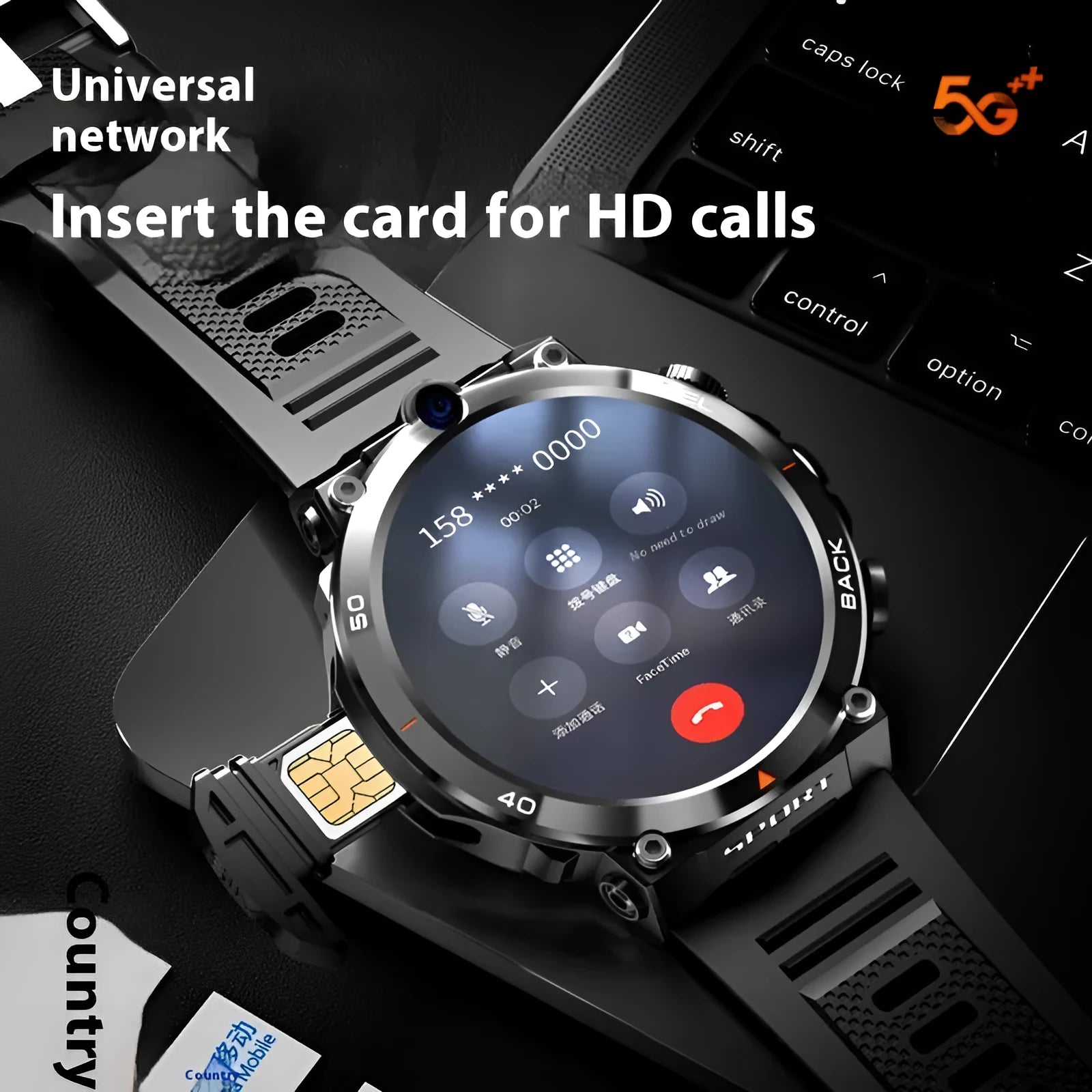 Sports smartwatch with dual cameras, touch screen, and heart rate monitoring features