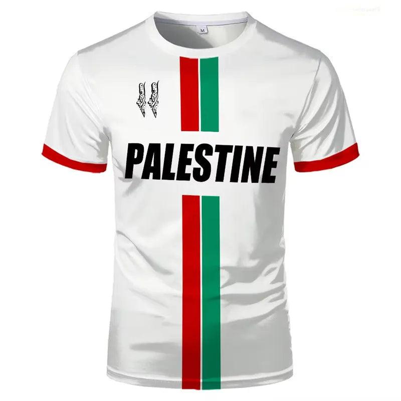 Black 3D printed football graphic on a men's white spandex t-shirt with short sleeves