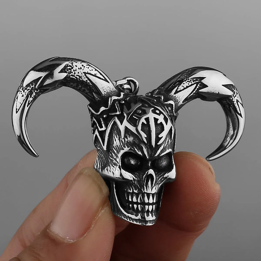 Clown skull titanium steel necklace ghost head chain pendant polished finish European American creative fashion