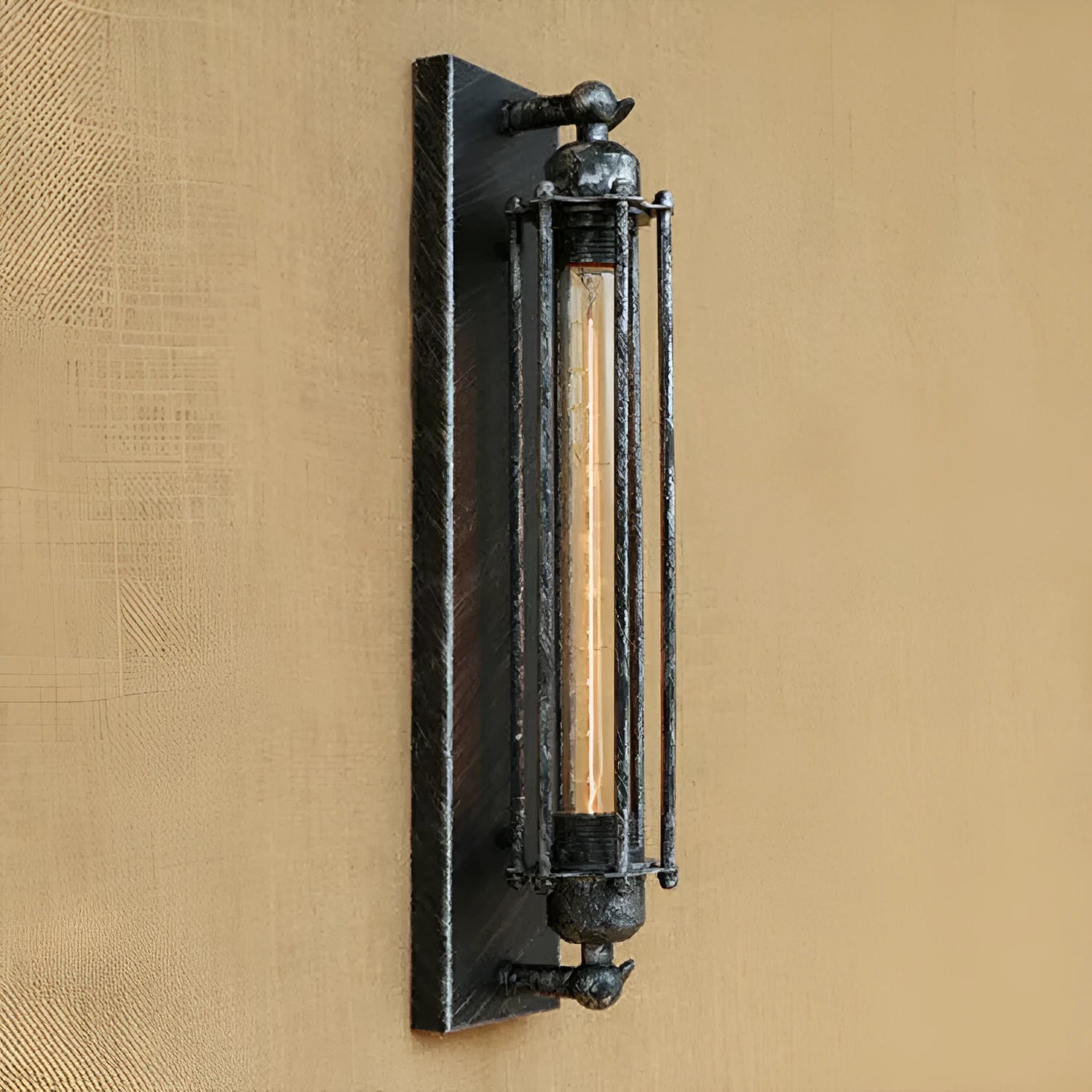 Industrial retro iron wall lamp in antique style with a vertical flute design