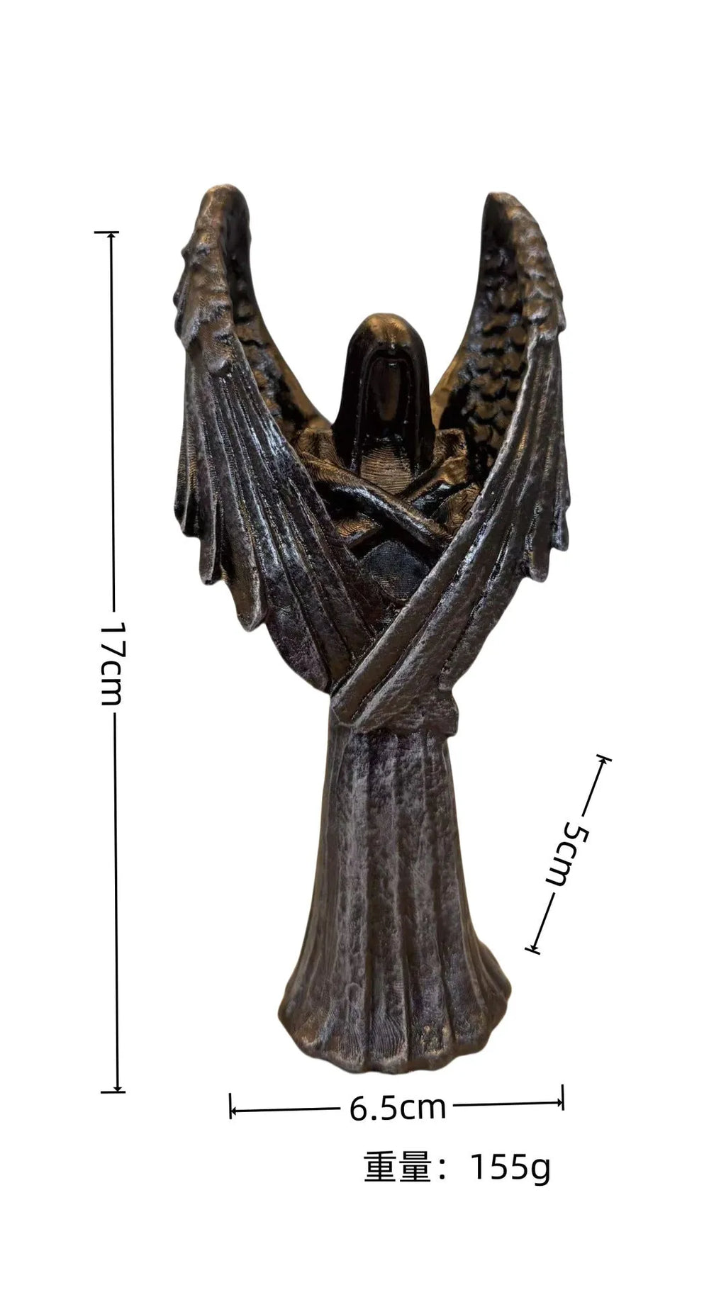 Dark angel resin statue ornament measuring 6.5cm wide by 5cm deep by 17cm high