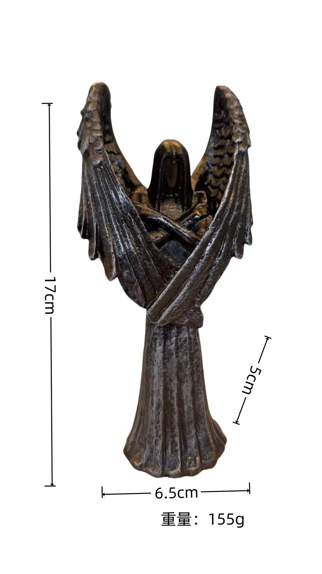 Dark angel resin statue ornament measuring 6.5cm wide by 5cm deep by 17cm high