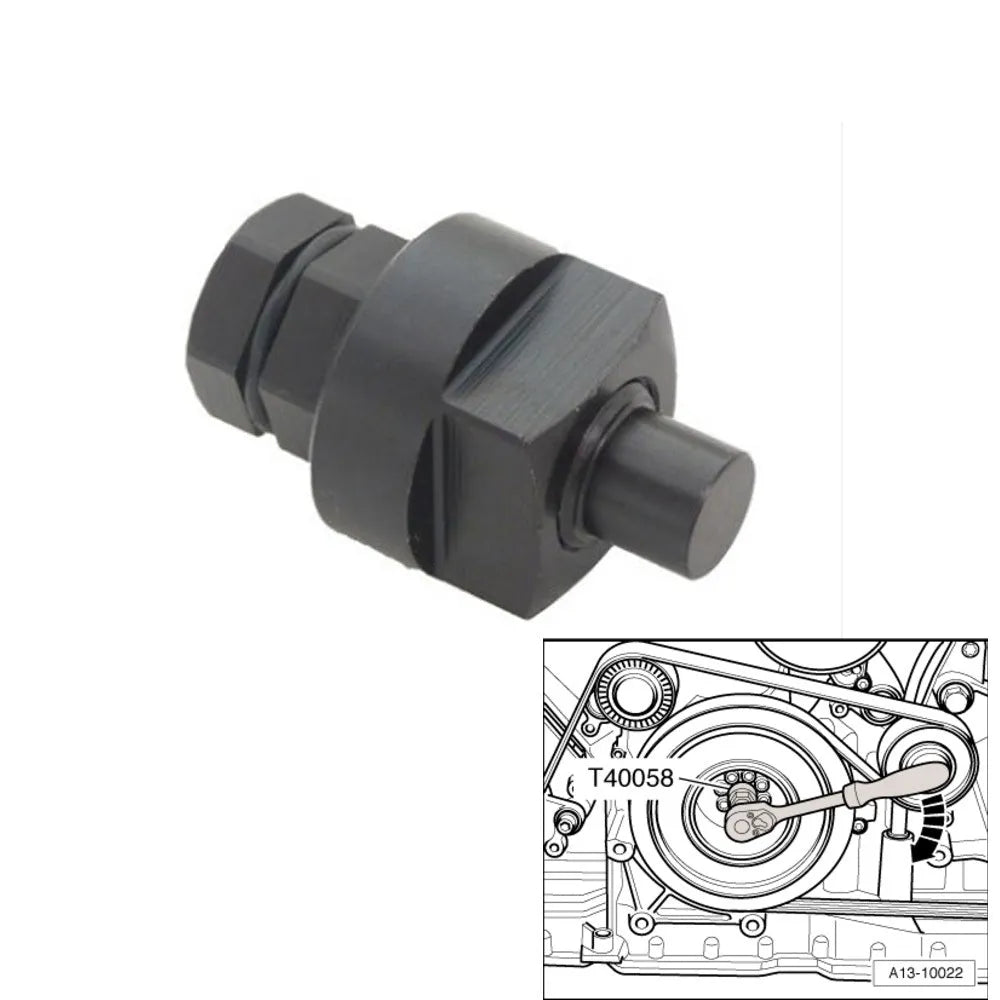 Audi T40058 crankshaft rotating sleeve and timing tool adapter for engine service