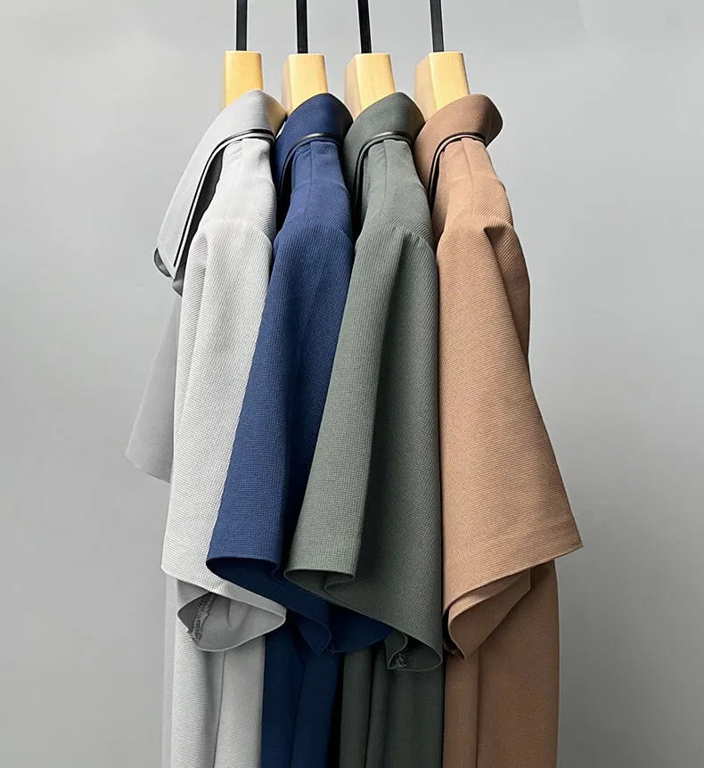 Men's ice silk short sleeve polo shirt in khaki with shirt collar, loose fit summer top