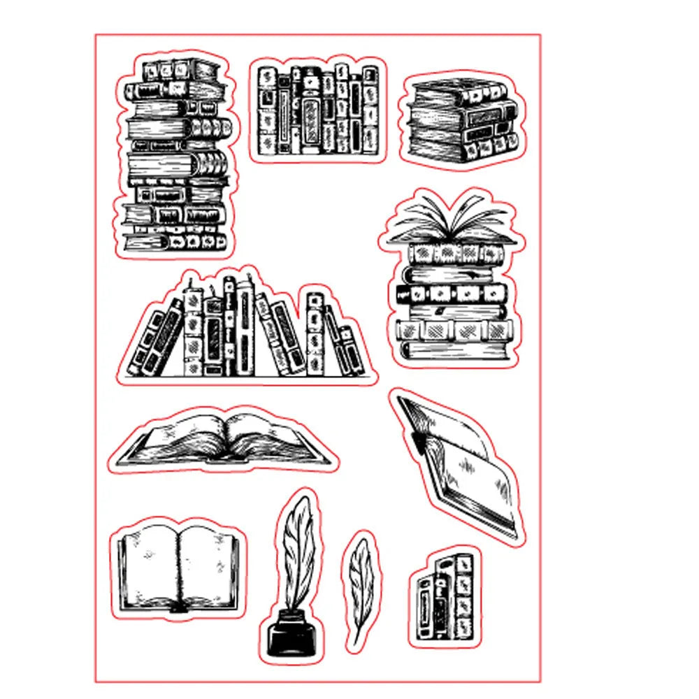 Transparent silicone craft stamp with white seal pattern, measuring 11 by 16 centimetres.