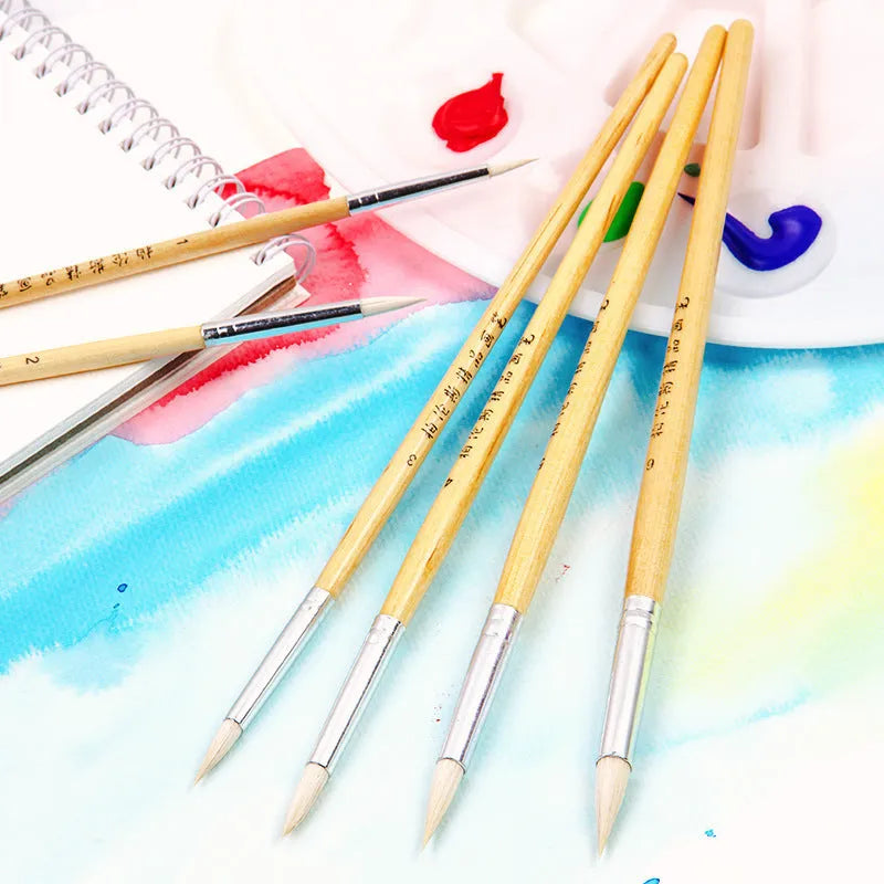 Six wooden hook line pen brushes with pointed tips for calligraphy and detailed artwork