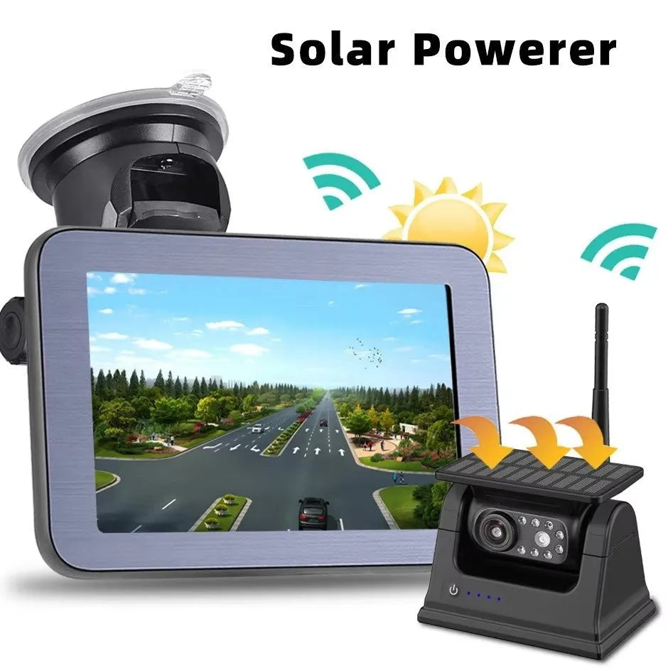 HD wireless solar magnet rearview camera with 5-inch AHD rear view monitor for cars and trucks
