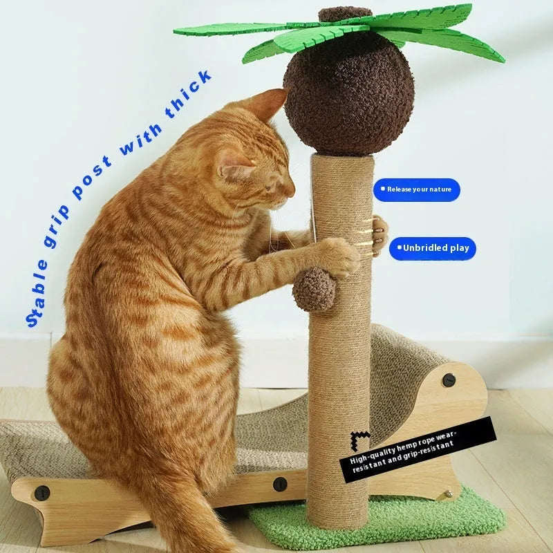 Wooden beach chair style cat climbing frame with a built-in hemp scratching mat.