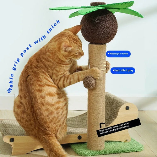 Wooden beach chair style cat climbing frame with a built-in hemp scratching mat.