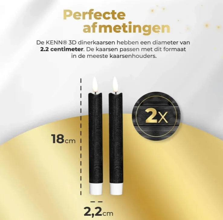 Four black LED taper candles with realistic 3D flame effect, battery operated decorative lighting