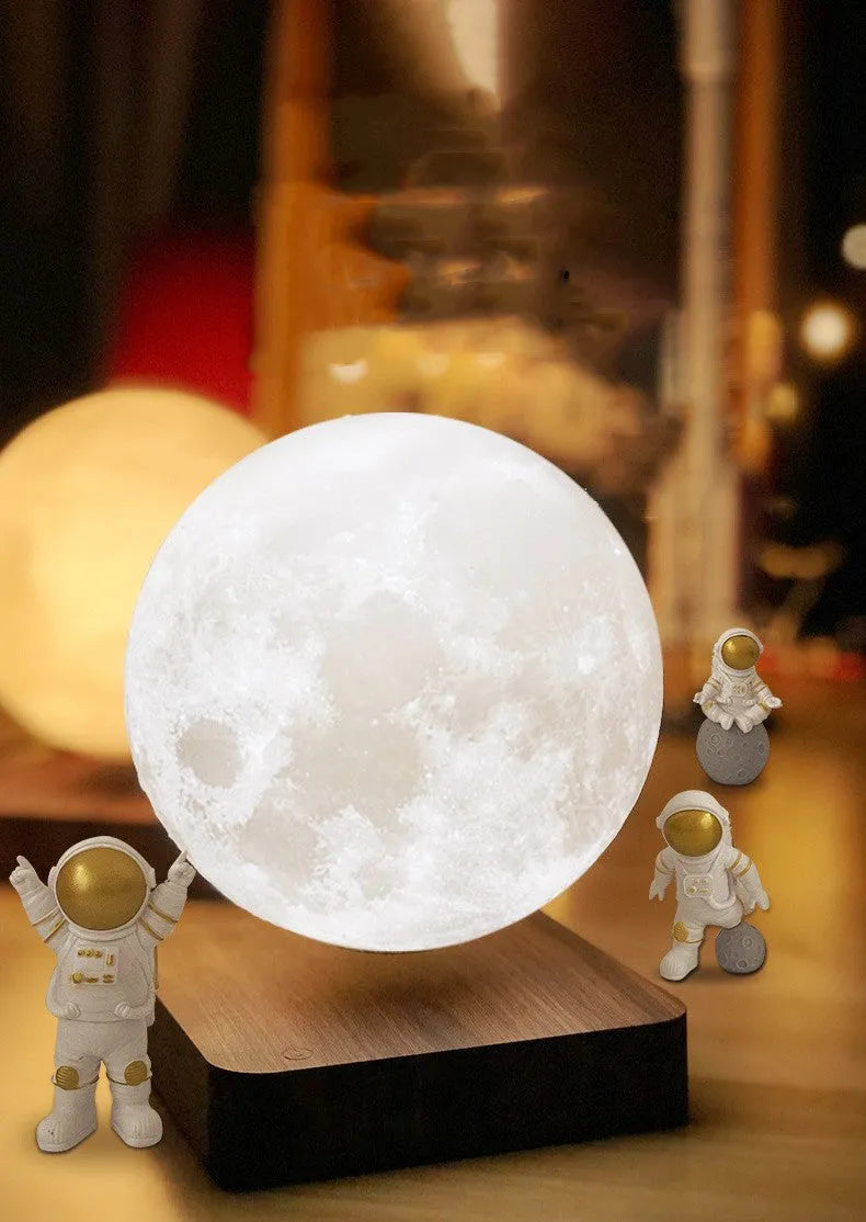 Maglev floating planet night light with astronaut figurines and LED illumination