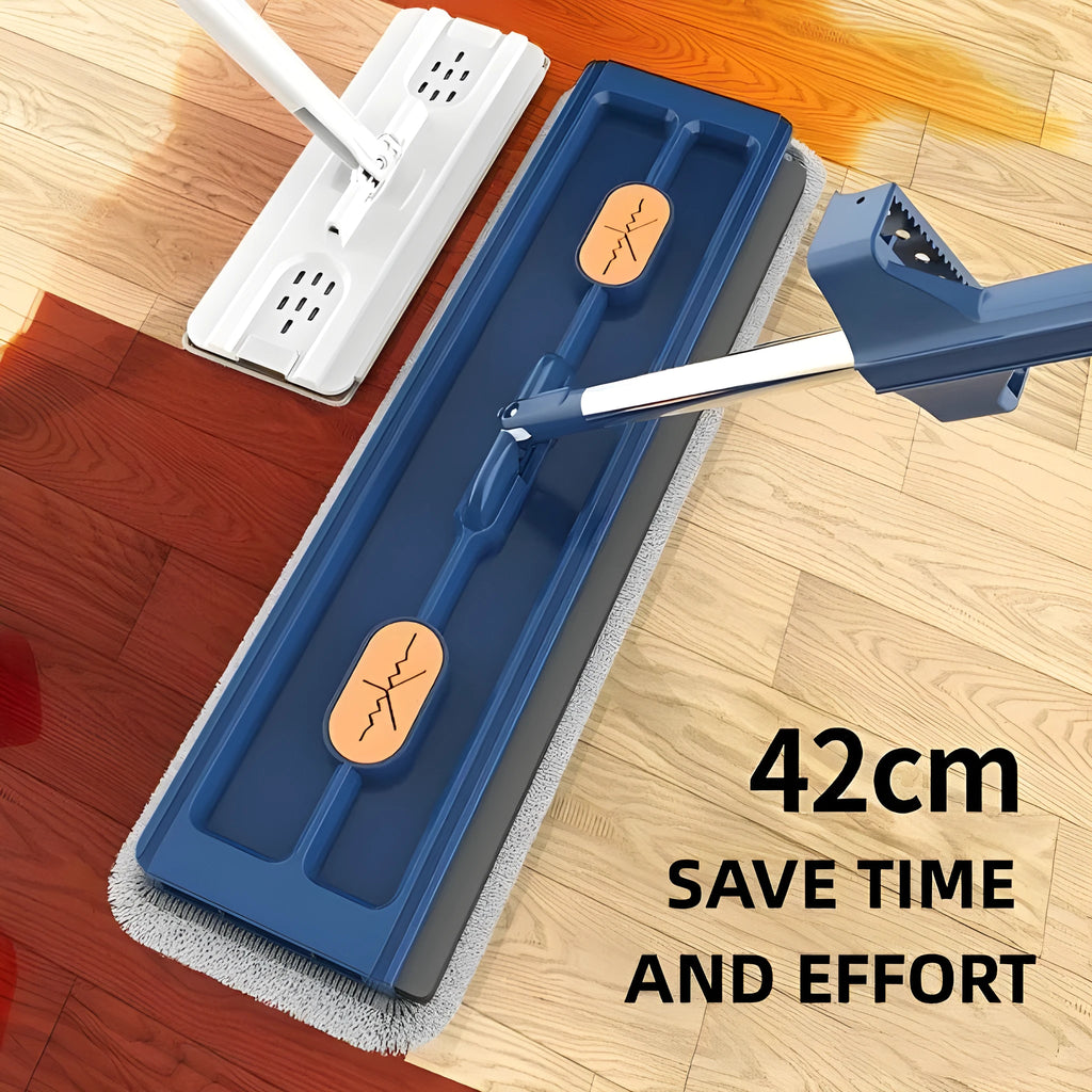 Large flat mop with rotating head and long stainless steel handle for floor cleaning