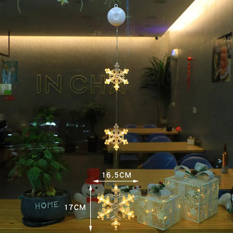 Christmas window lights with star-shaped LED pendants and suction cups for battery-operated festive decoration