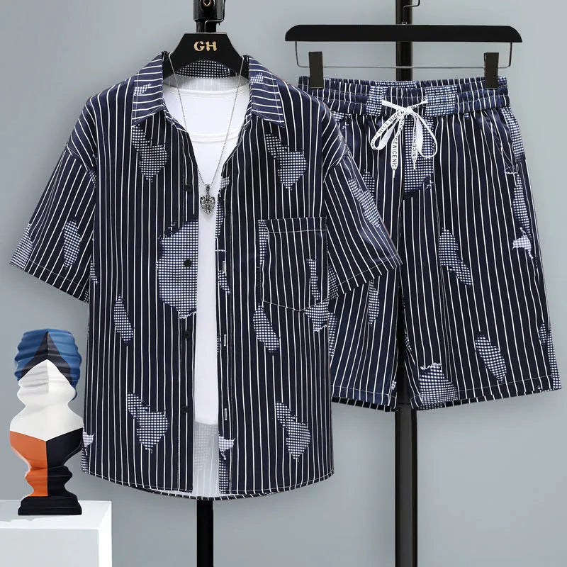 Men's casual polyester sports set with short sleeves and shorts in multiple colours.