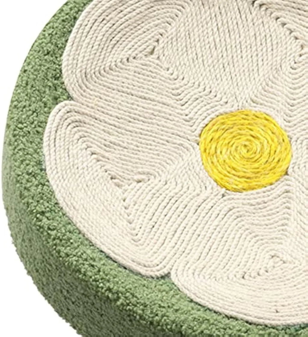 Green round cat scratcher bowl bed made of sisal fabric.