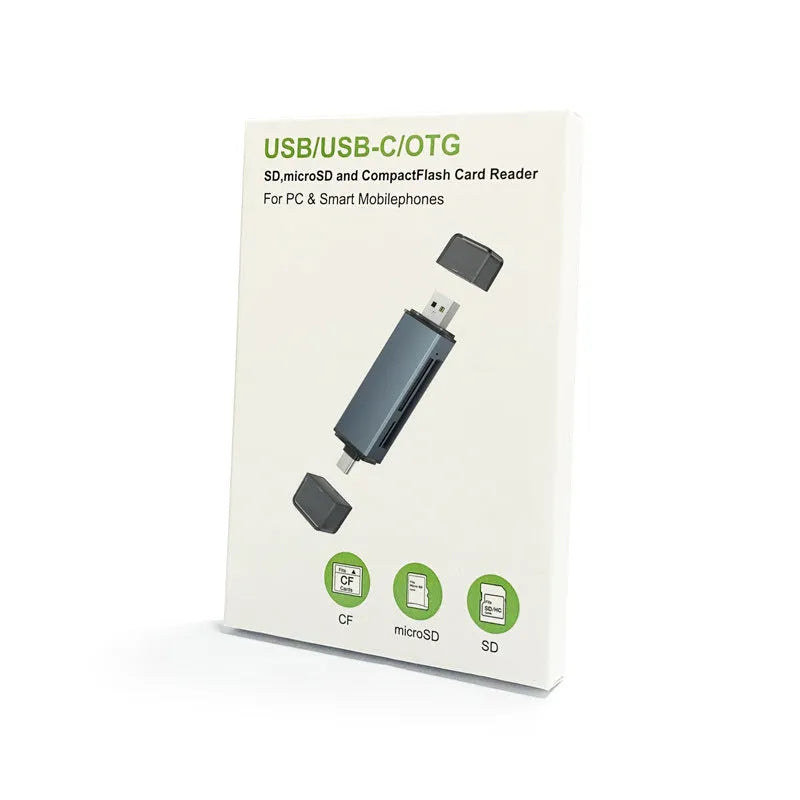 Aluminium alloy CF SD TF three-in-one USB card reader on a desk