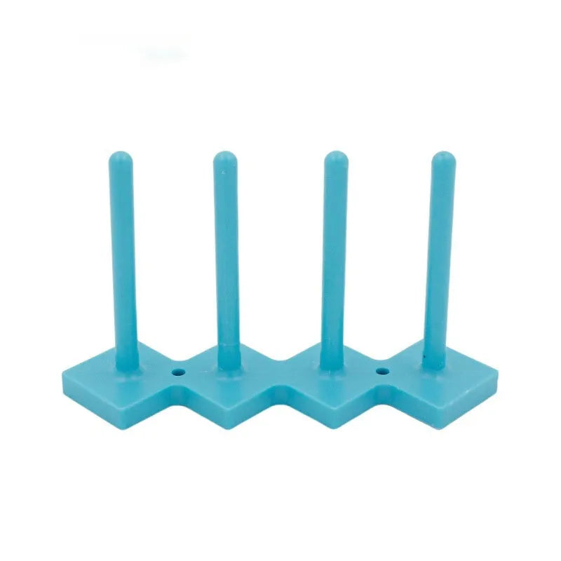 Plastic sewing machine bobbin storage rack with magnetic wire core bracket and four columns in blue, green, orange, red