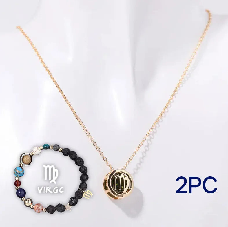 Natural stone beaded necklace and bracelet set on an adjustable nylon cord.