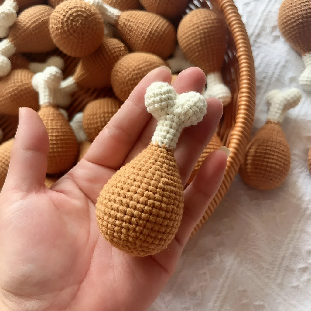 8cm crocheted chicken leg pendant key chain with plush drumstick design