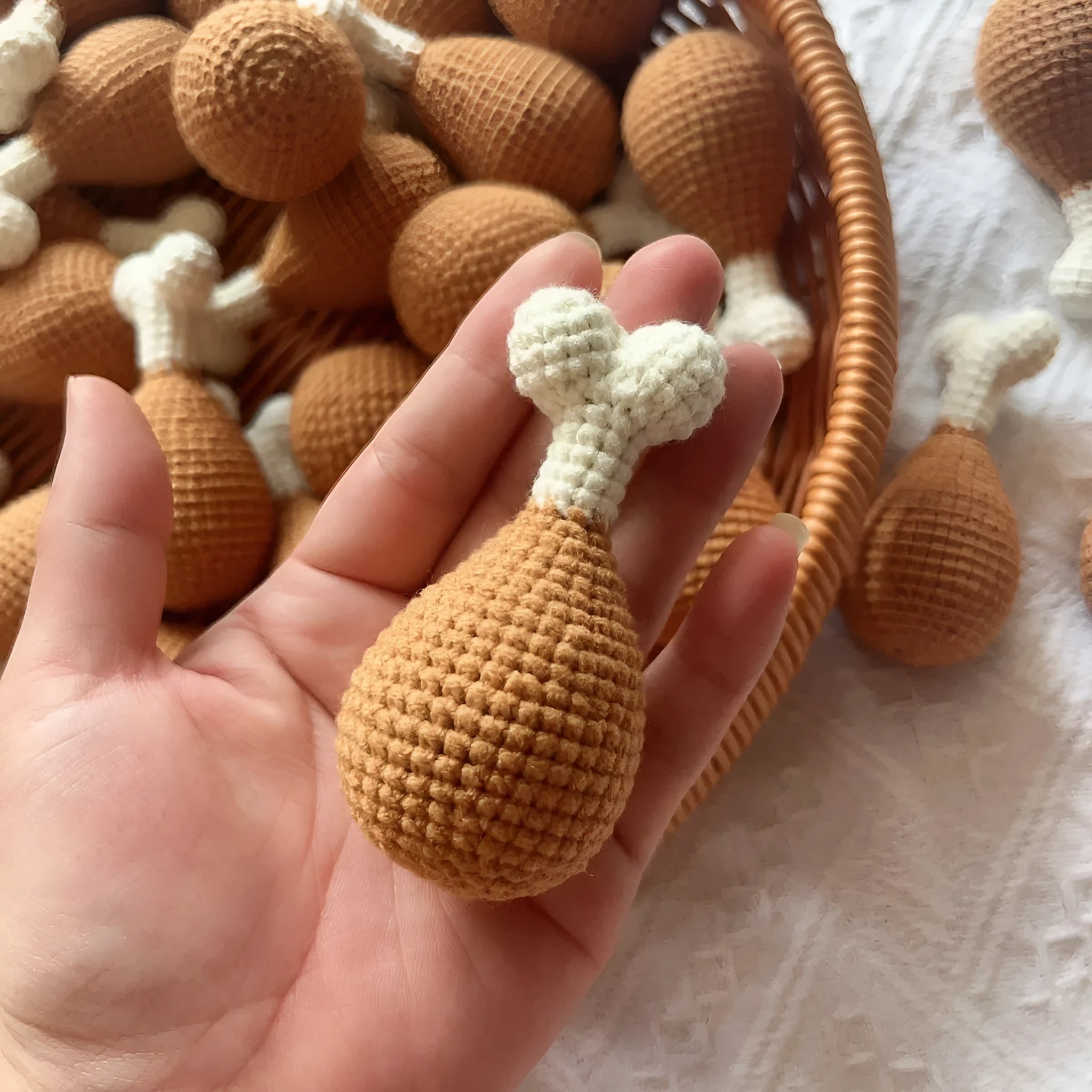 8cm crocheted chicken leg pendant key chain with plush drumstick design