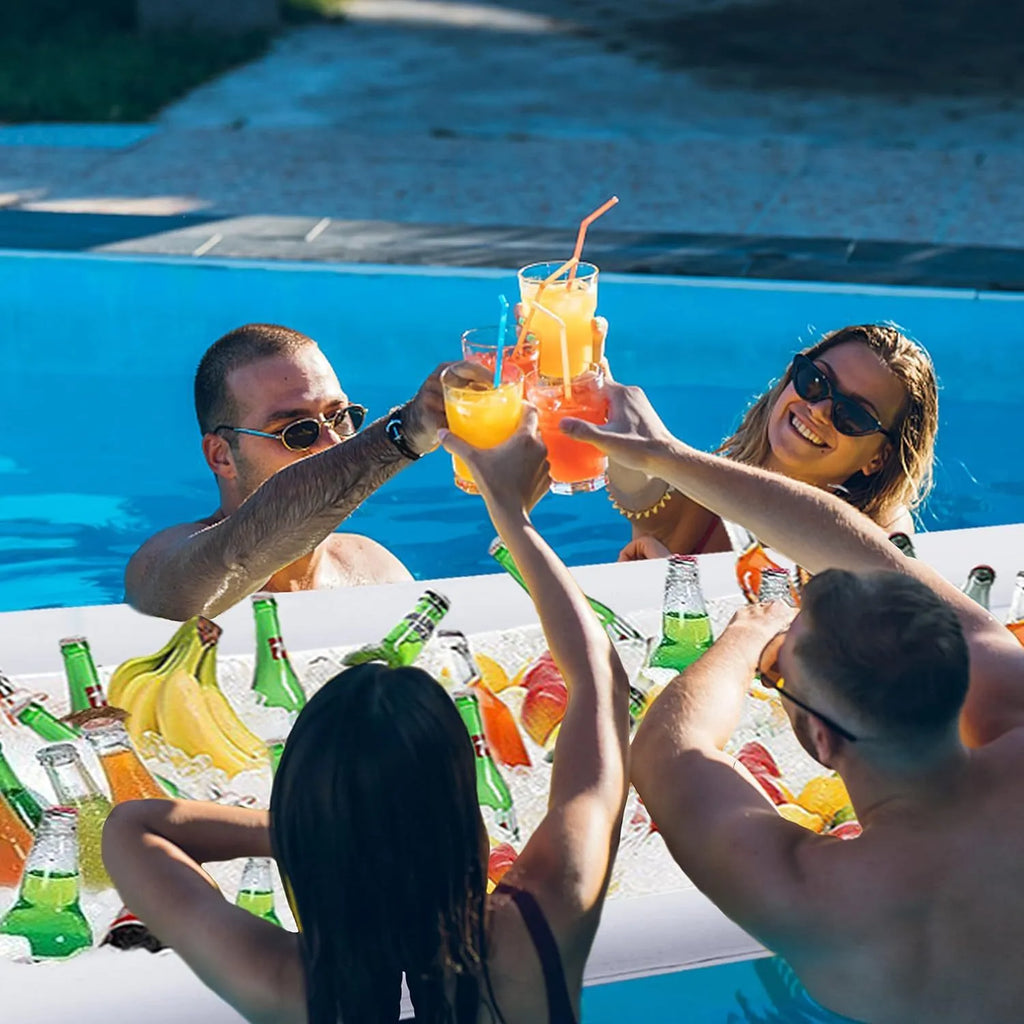 Inflatable ice bar for party gatherings with cup holders and ice bucket accessories