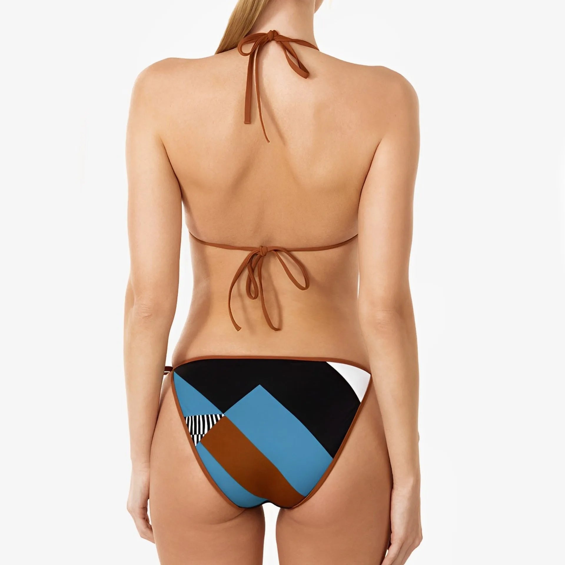 Women's skinny print split bikini swimsuit in polyester, shown in the available colour.