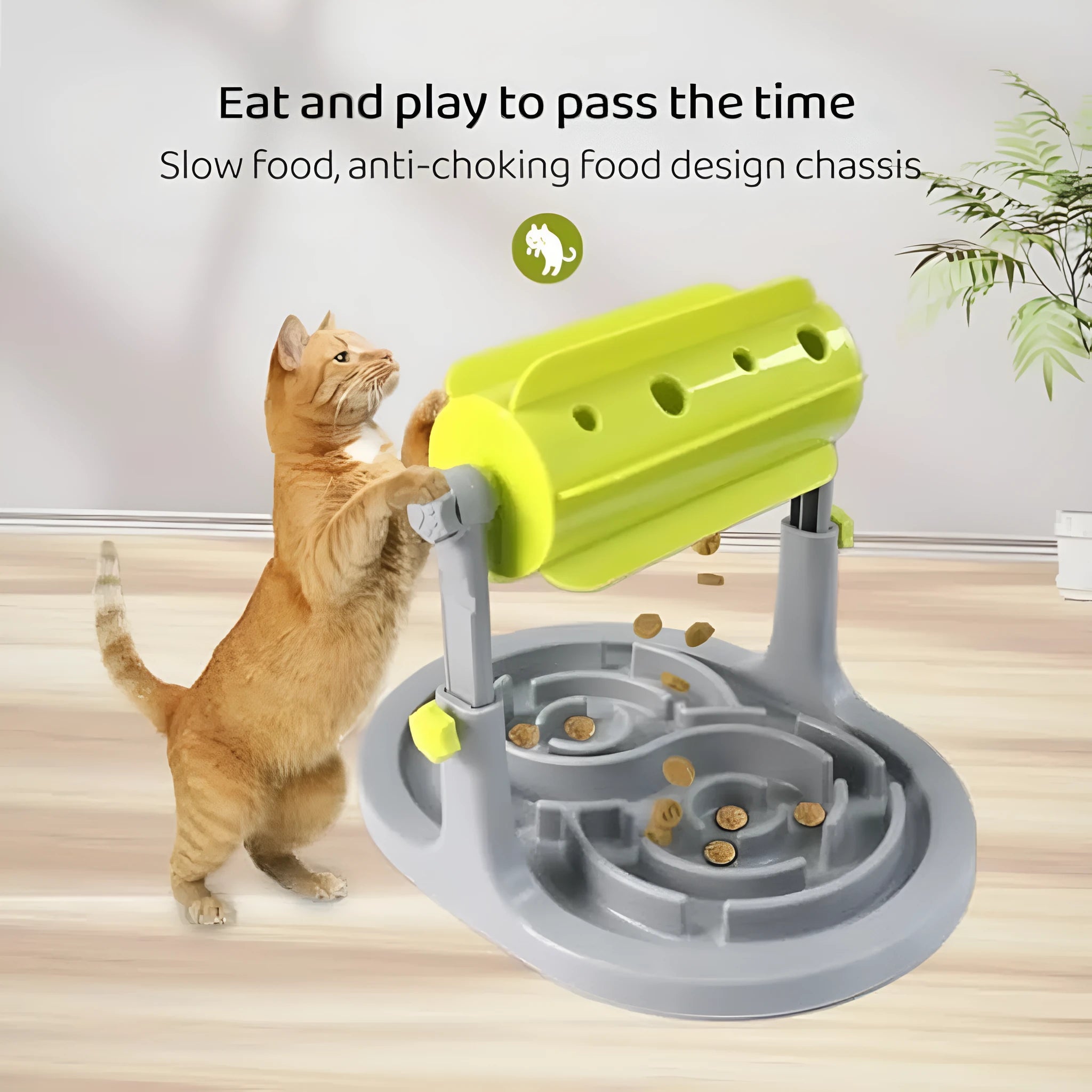 Blue interactive pet puzzle slow feeder bowl with raised patterns and adjustable height mechanism