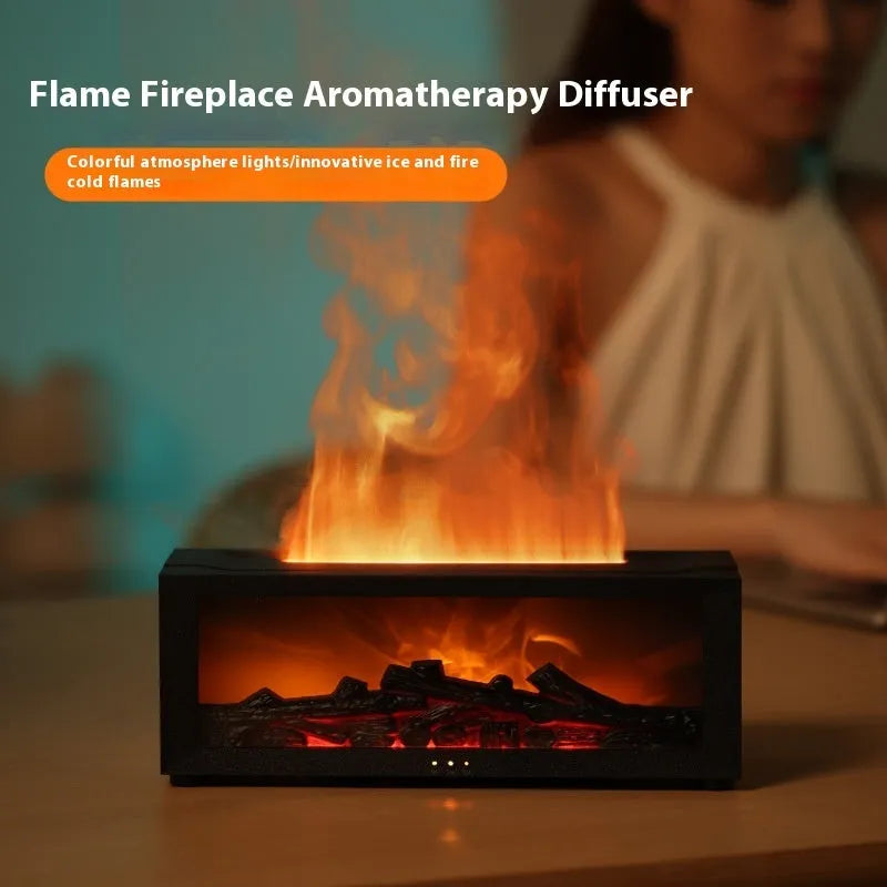 Square flame aromatherapy machine with 3D flame effect and 7-colour mood lighting at base