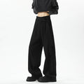 Men's plus size loose fit cotton blend casual trousers with ribbon oblique belt in black