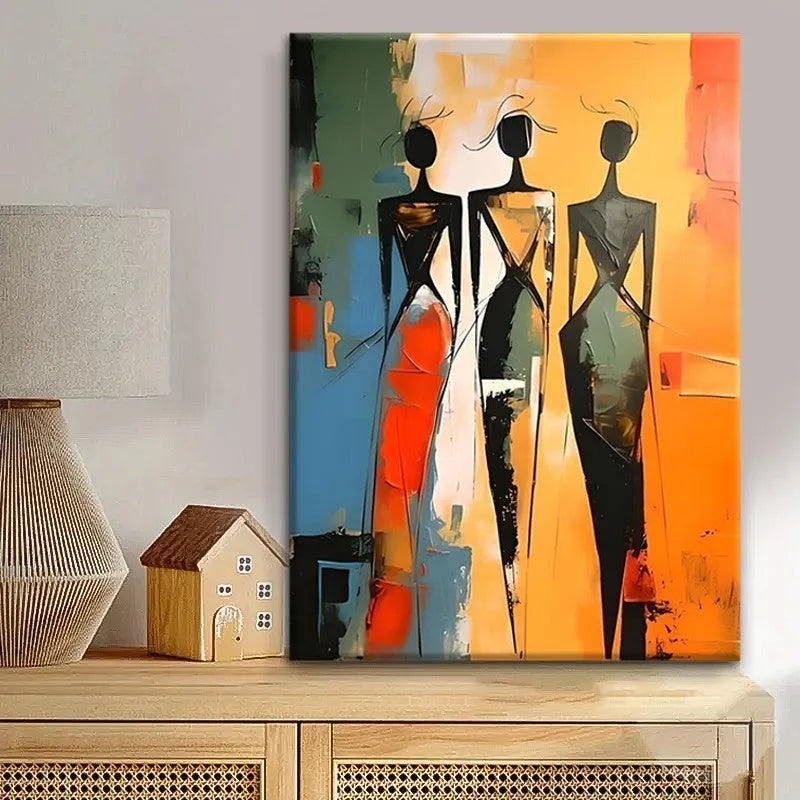 Colorful hand-painted abstract oil painting of an African woman on canvas