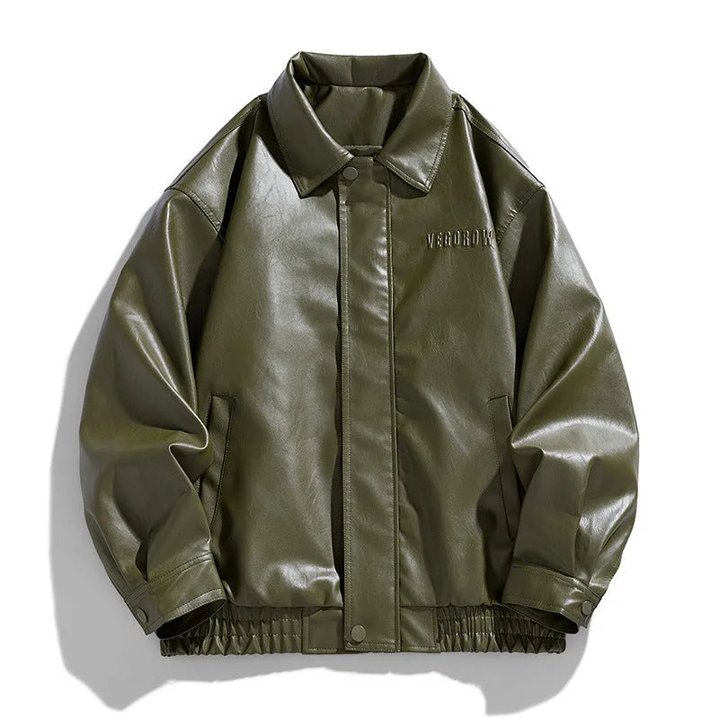 Retro motorcycle PU leather jacket with loose lapel, slim fit, available in black colour for men
