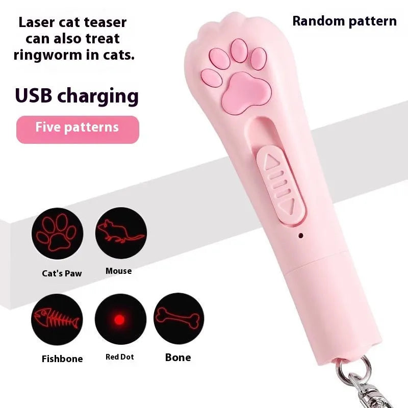 USB-powered cat tease wand with a light-up end in sky blue colour
