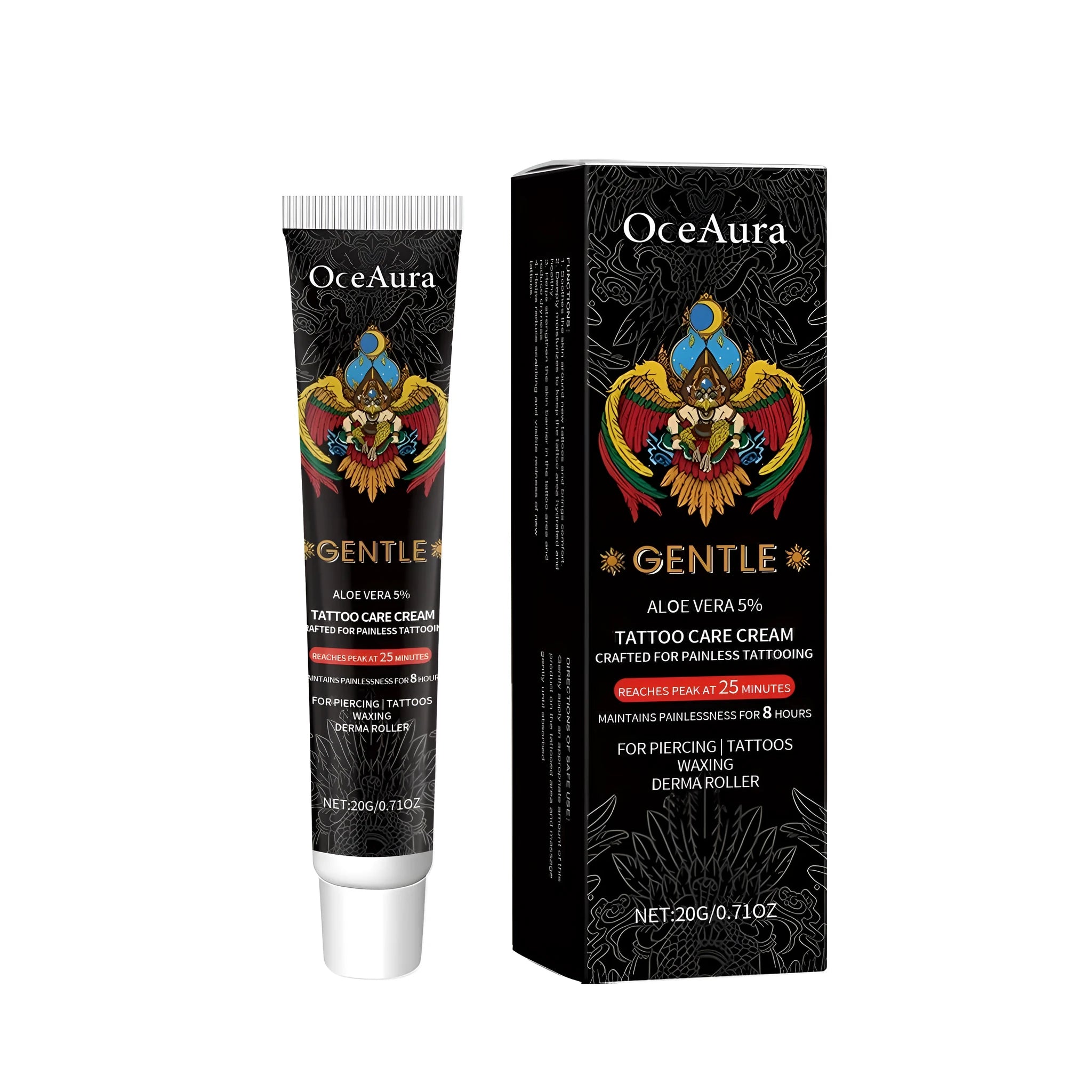 20g tube of gentle tattoo aftercare cream with glycerin and aloe vera formula