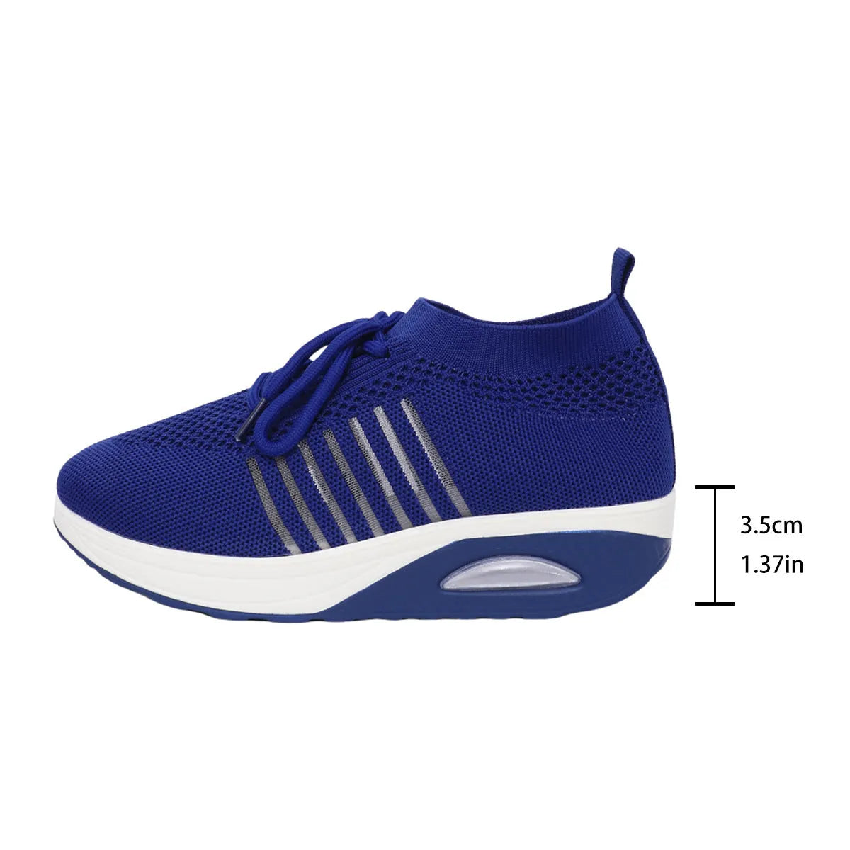 Women's lace-up slip-on wedge sports shoes in black with mesh upper and mid heel height increase