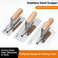 Set of three stainless steel putty scrapers with wooden handles in 70mm, 80mm, and 110mm blade sizes.