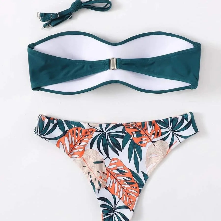 Women's hard cup push up bikini swimsuit in fluorescent green, briefs style
