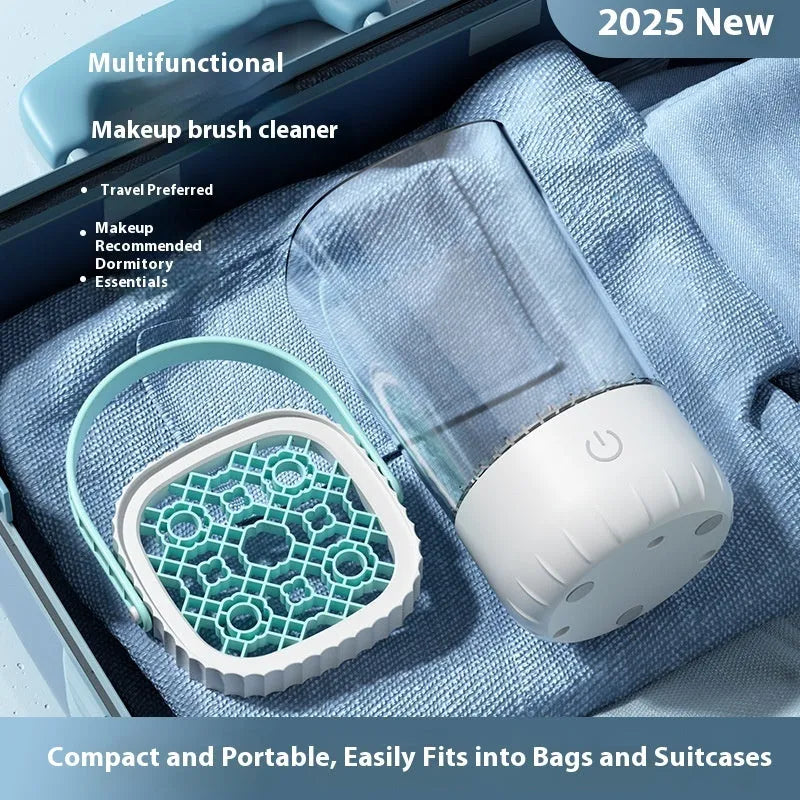 White rechargeable electric cleaning brush for makeup tools with USB cable