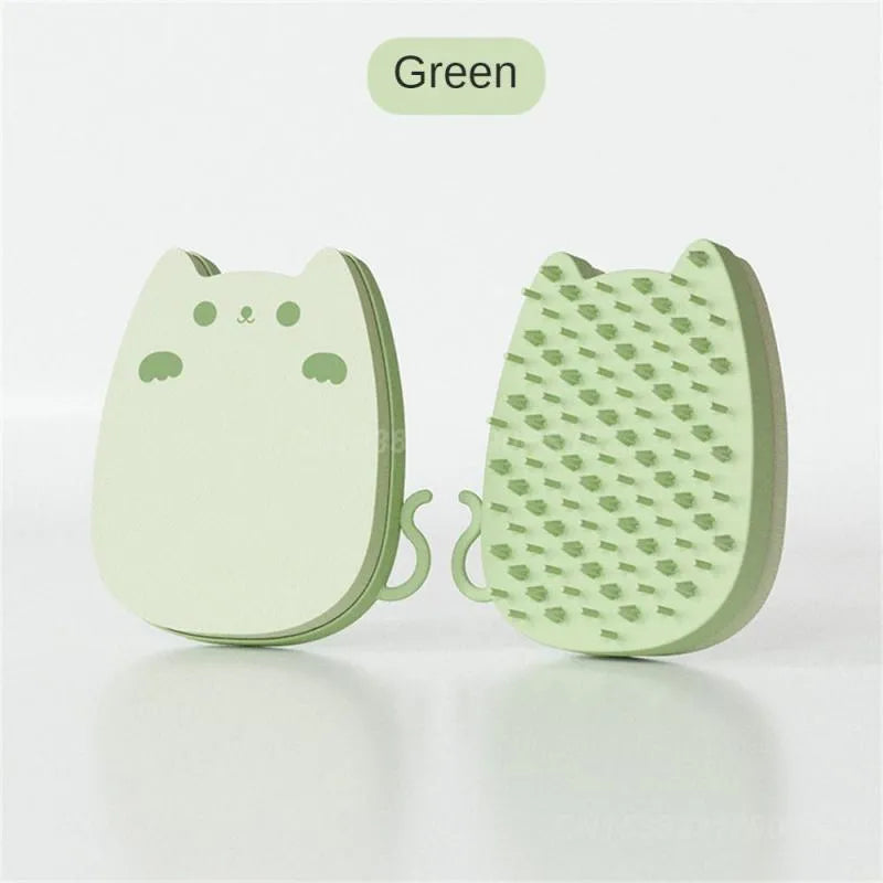 Blue silicone pet grooming brush with dual comb teeth for cats and dogs