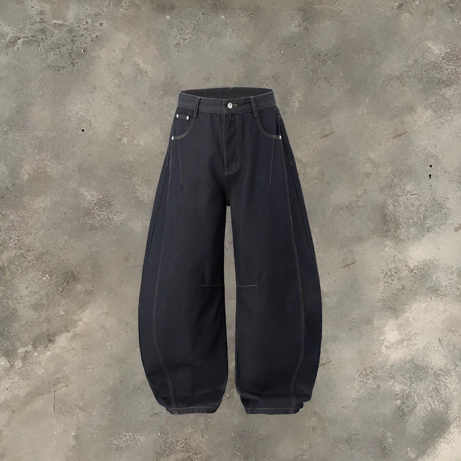 Men's wide leg denim trousers in original cow colour cotton fabric with mid-waist fit