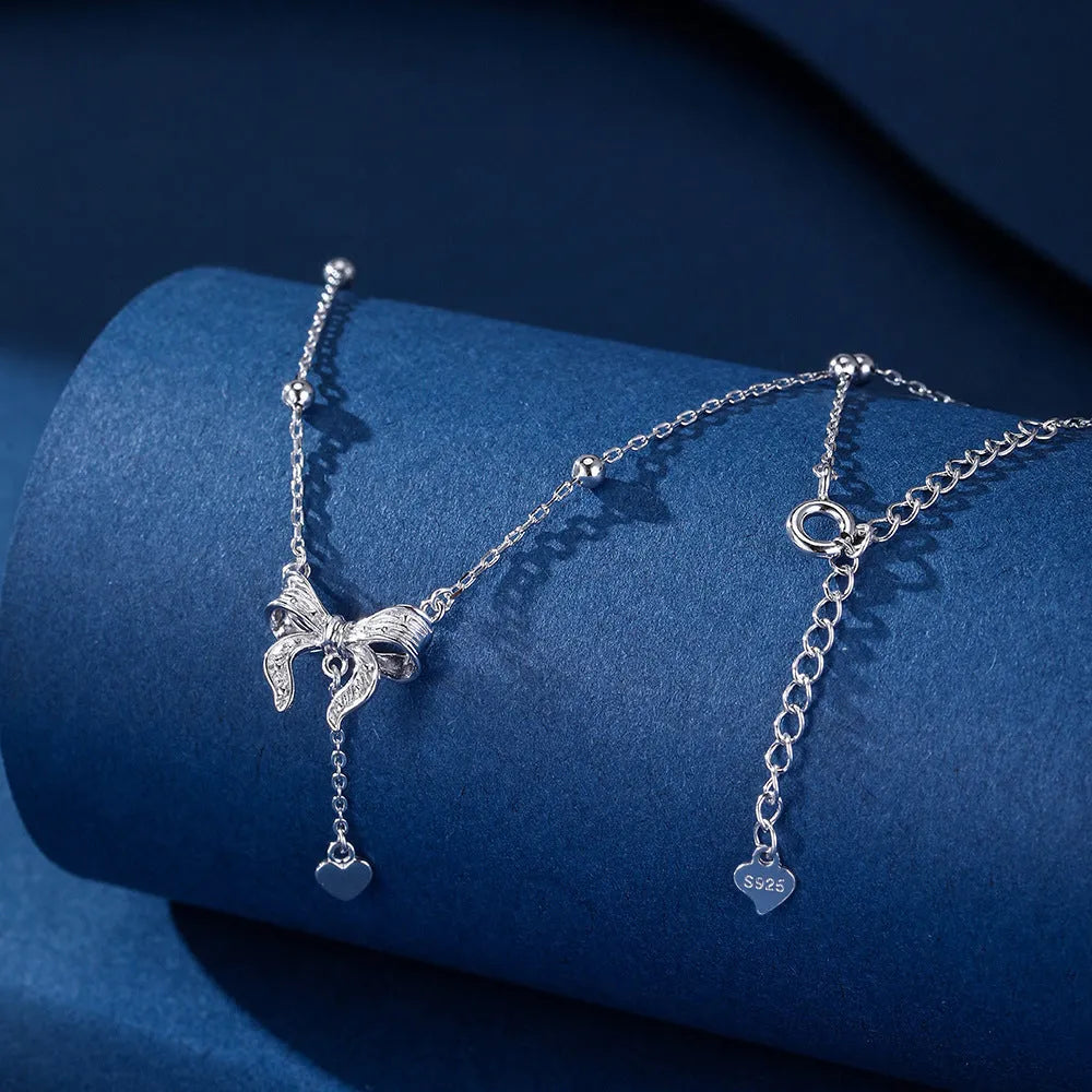 Women's S925 silver butterfly heart clavicle chain with O-ring chain