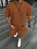 Men's short sleeve top and matching shorts with 3D digital printed pattern in a polyester blend fabric