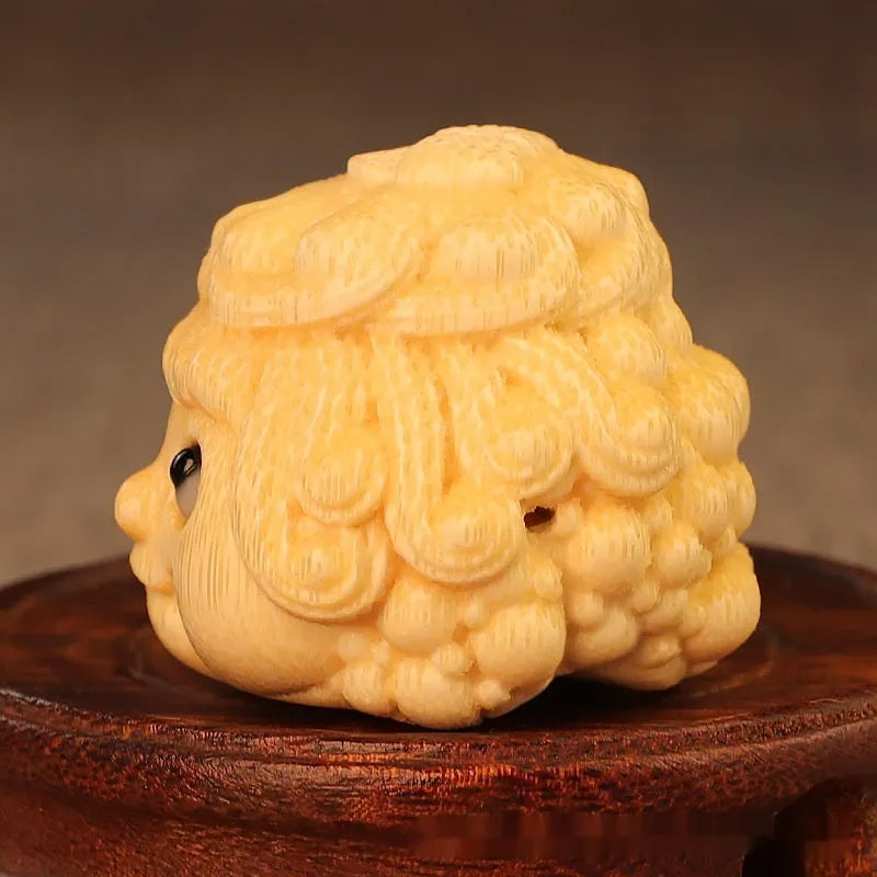 Solid bamboo carved golden toad princess ornament measuring 5cm in cute style