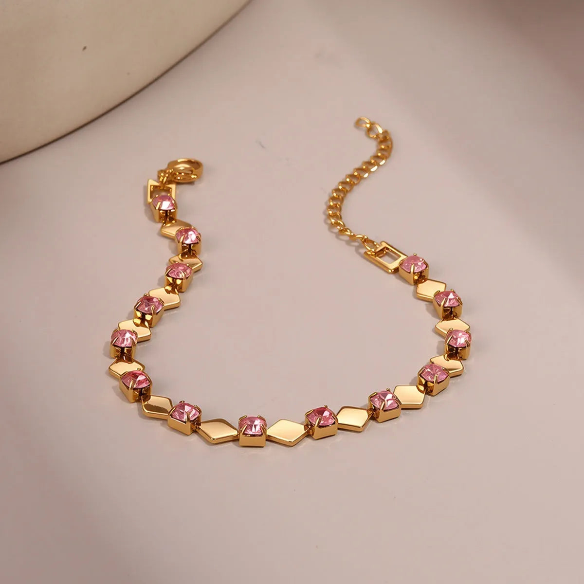 Non-fading electroplated stainless steel geometric bracelet with cubic zirconia stones in colour variant NMSB-J737