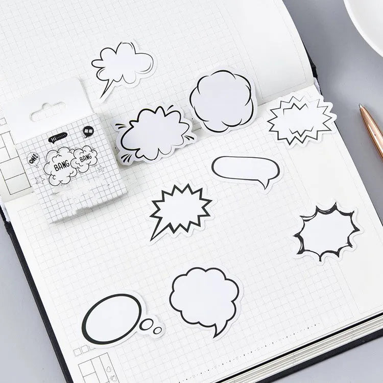 Momo Original boxed stickers featuring hand-drawn account dialog designs in black and white bubble patterns