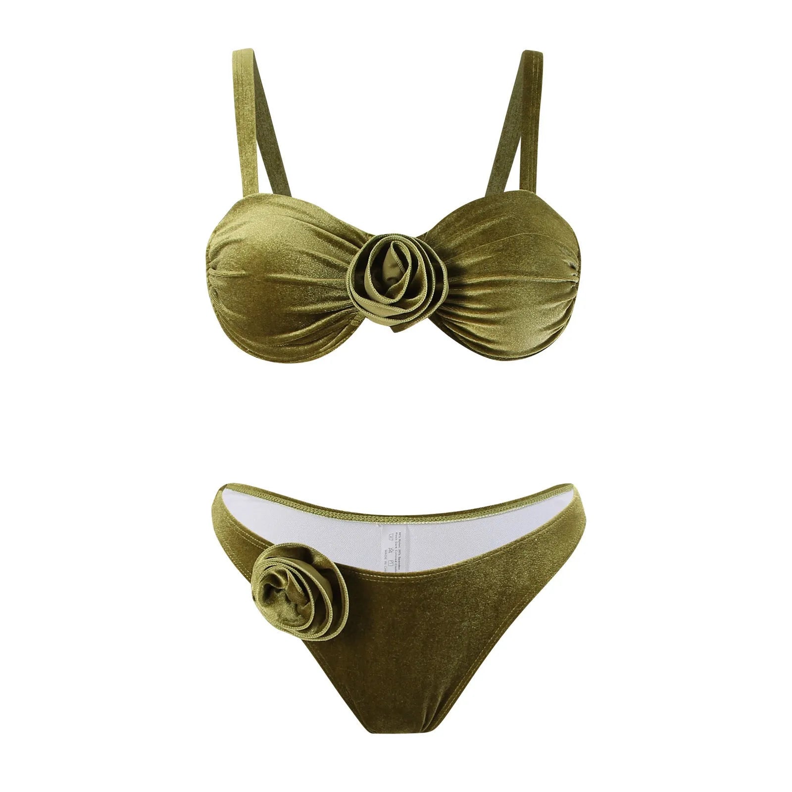Women's A371 green 3D flower swimsuit briefs with polyester lining